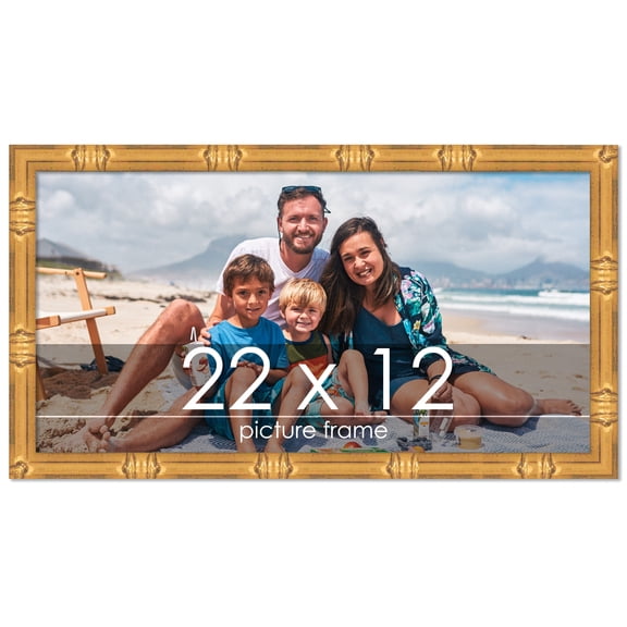 22x12 Gold Bamboo Picture Frame - UV Acrylic, Foam Board Backing, Hanging Hardware