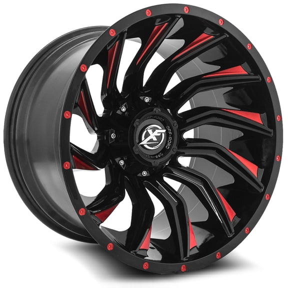 22x12 XF Off-Road XF-224 Gloss Black Red Milled Wheel 8x6.5/8x170 (-44mm)