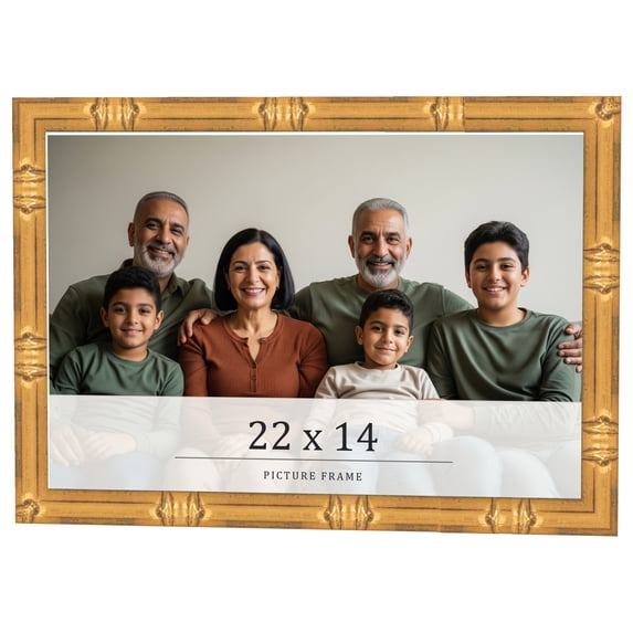 22x14 Frame Gold Bamboo Solid Wood Picture Frame | 1 Inch Moulding Width | Interior Frame Depth