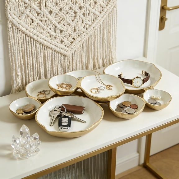 22x14 Inch Cluster Serving Bowls – Decorative Nine-Grid Multi-Bowl Platter, Modern Dining Accessory for Party Snacks & Nuts-White