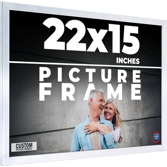 22x15 Frame Silver Stainless Steel Solid Wood Picture Frame | 0.75 Inch Moulding Width | Includes