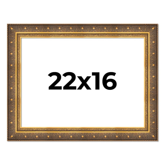 22x16 Frame Vintage Gold Solid Wood Picture Frame | 2.5 Inch Moulding Width | Ornate Bronze Museo