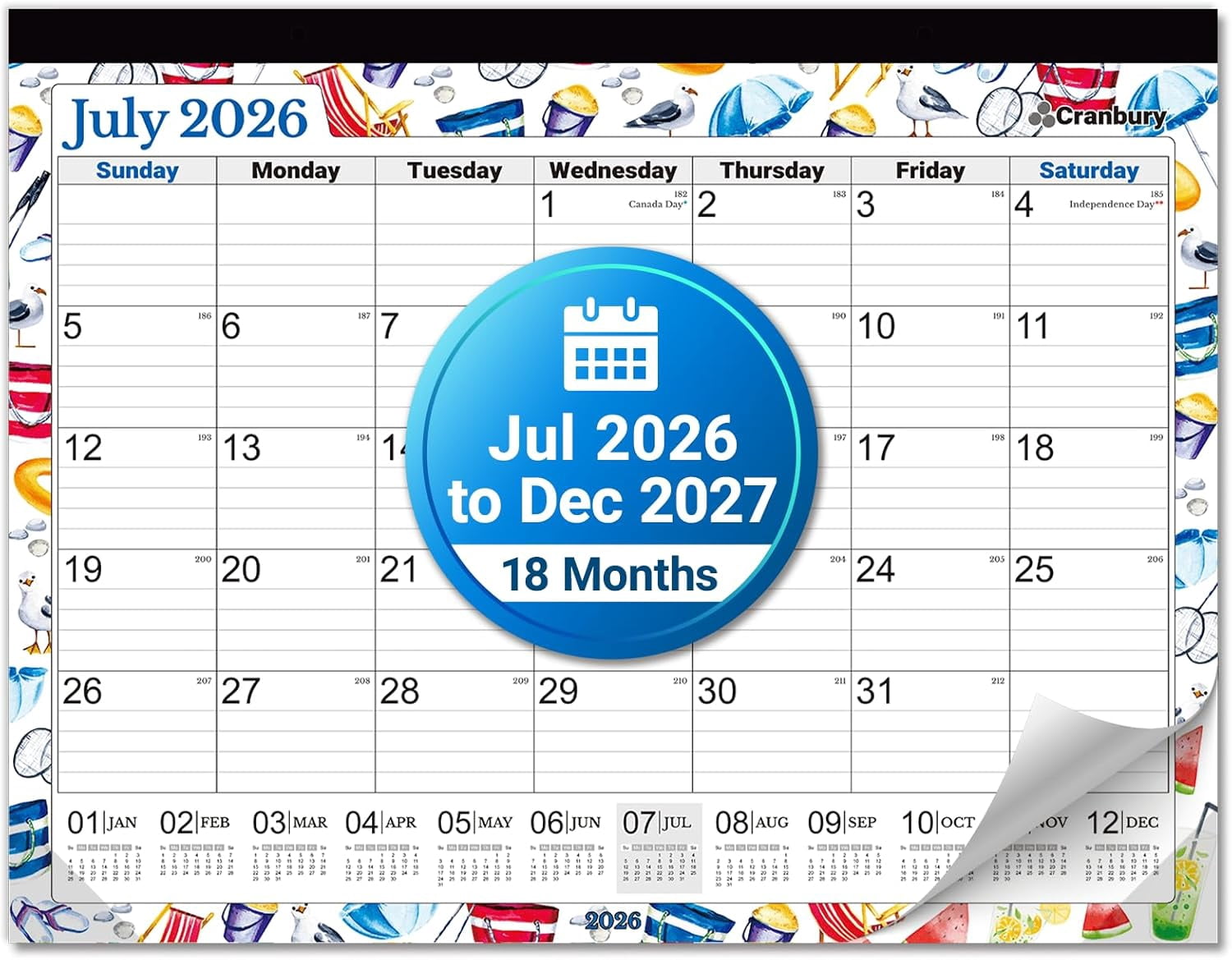 22x17 Large Desk Academic Calendar 2026-2027, July 2026 to December 2027, 17 x 22 Monthly Deskpad Blotter with Seasonal Designs, Extra Hanging Wall Planner for Teacher, Home or Office
