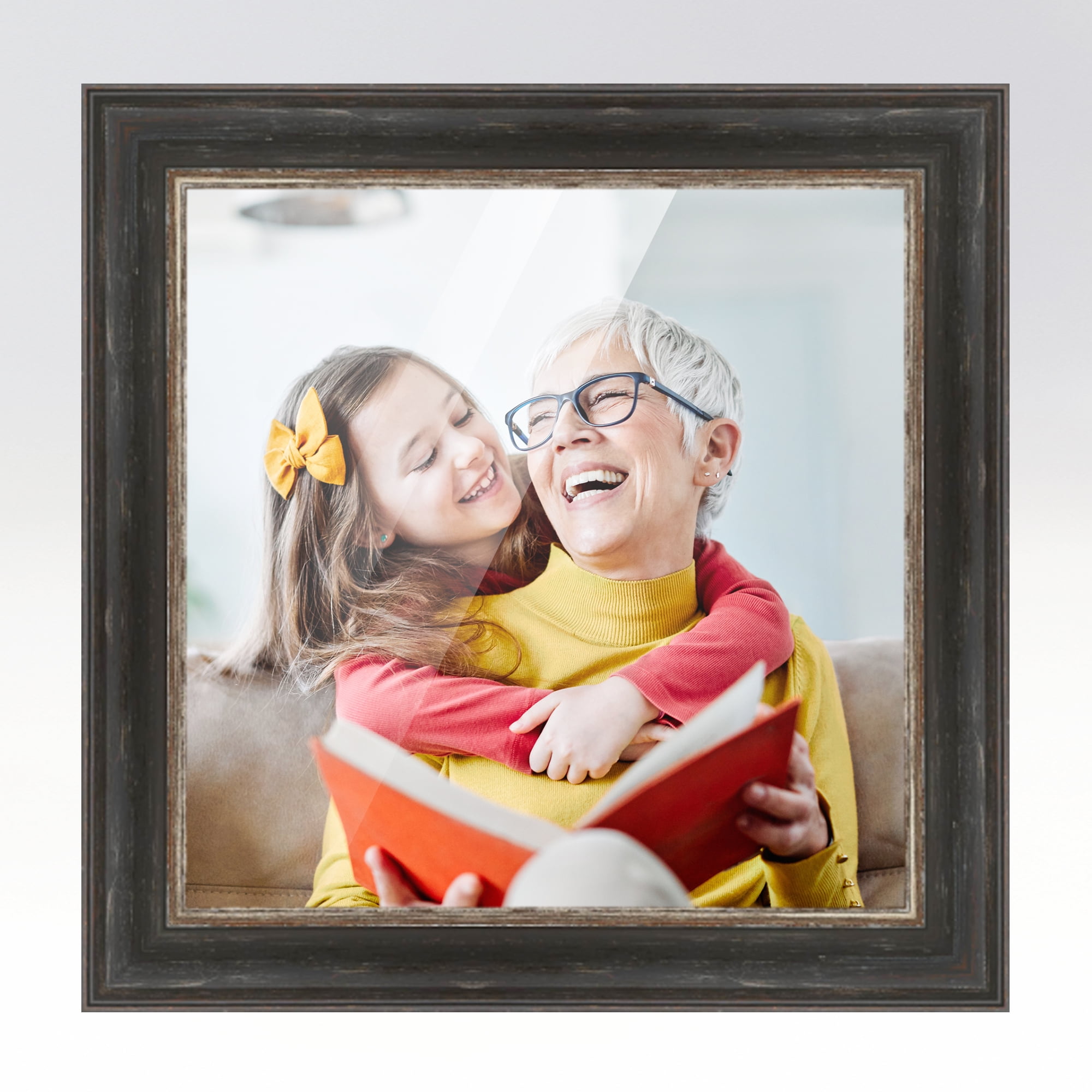 22X22 Contemporary Black Wood Picture Square Frame - Picture Frame Includes UV Acrylic, Foam Board Backing, & Hanging Hardware!