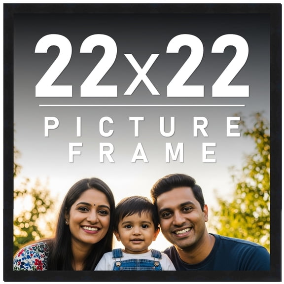 22x22 Frame Black Solid Wood Picture Frame | 0.75 Inch Moulding Width | Includes UV Acrylic