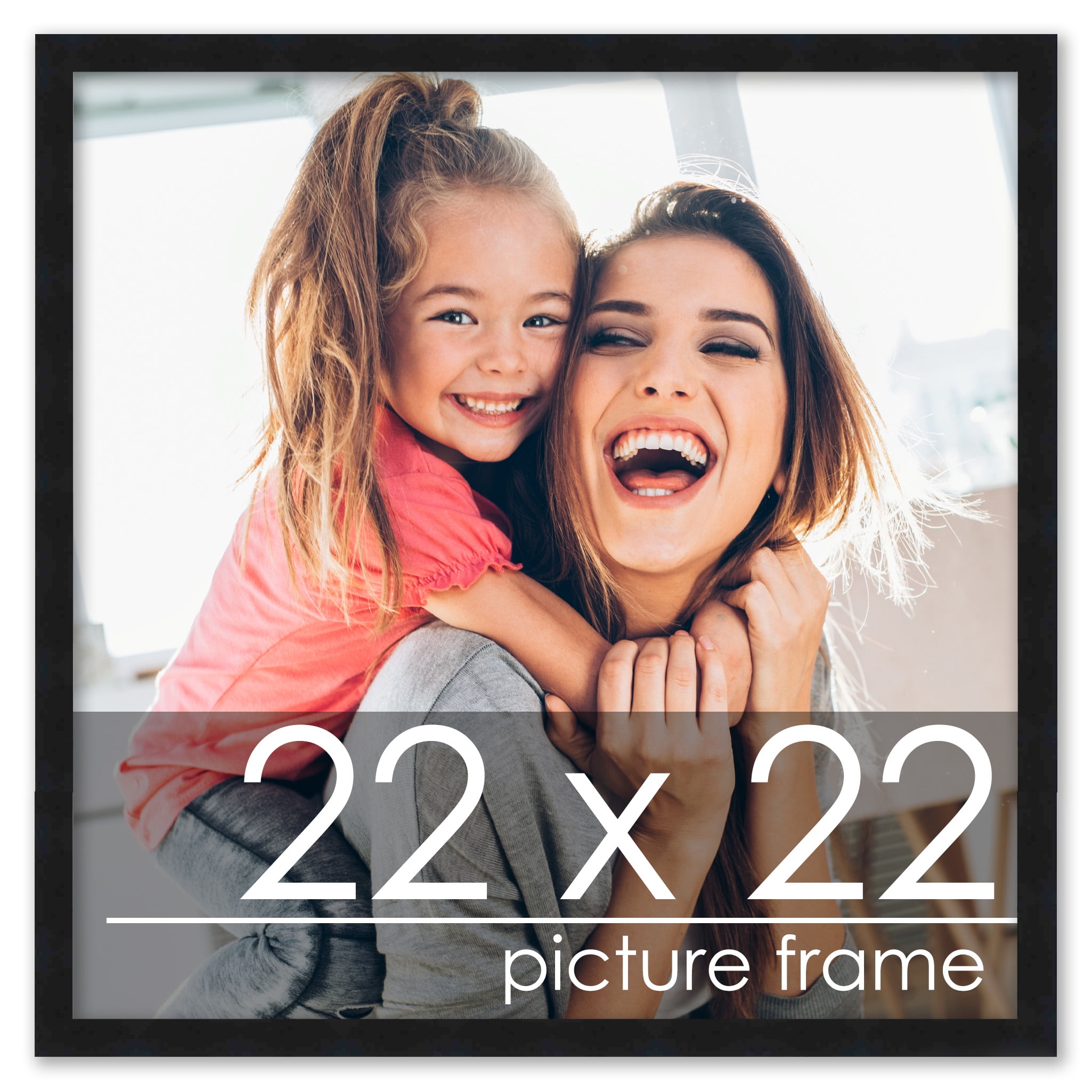 22X22 Contemporary Black Wood Picture Square Frame - Picture Frame Includes UV Acrylic, Foam Board Backing, & Hanging Hardware!