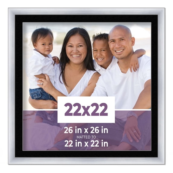 22x22 Frame Silver With Black Picture Mat For 22x22 Photo - Silver 26x26 Frame To Display Print or