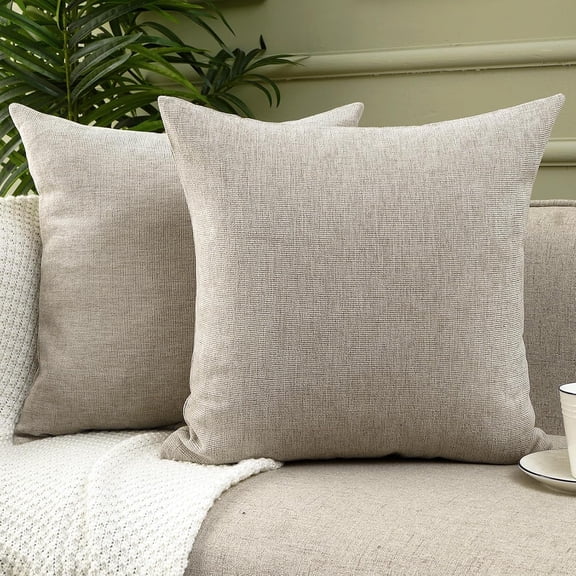 22x22 Inch Decorative Chenille Throw Pillow Covers, Pack of 2 Cozy Concise Pillow Cases Soft Farmhouse Modern Square Cushion Cover for Sofa Couch Bed Home Decor, Tan