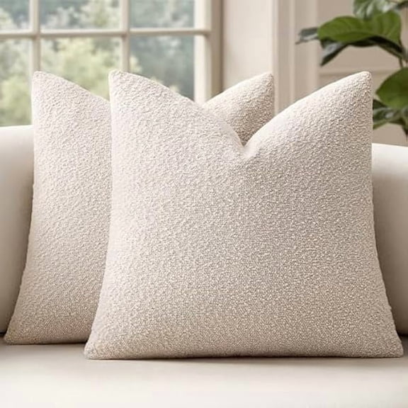 22x22 Inch Decorative Euro Sham Pillow Covers for Couch Bed Set of 2 Textured Boucle Neutral Throw Pillow Covers Natural Beige Ivory Accent Solid Pillowcase Sofa Living Room Home Decor