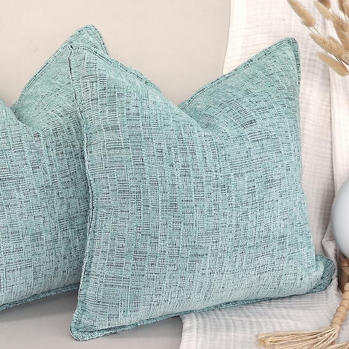 22x22 Pillow Covers inch Light Green Textured Soft Chenille Solid Cushion Covers For Sofa, Accent Chair, Couch, Modern Cozy Large Pillow cases Set of 2