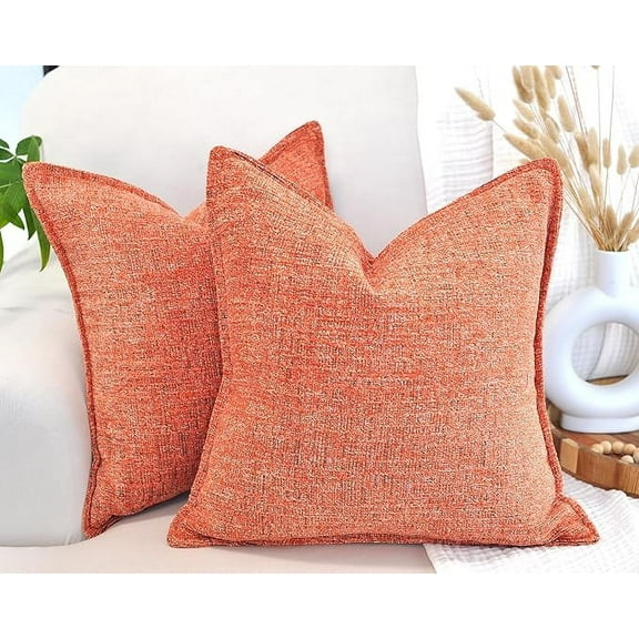 22x22 Pillow Covers inch Orange Textured Soft Chenille Solid Cushion Covers For Sofa, Accent Chair, Couch, Modern Cozy Large Pillow cases Set of 2