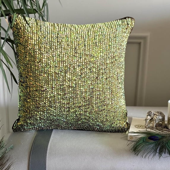 22x22 inch (55x55 cm) Pillow Cover, Brown Accent Pillow, Rainbow Sparkly Sequins Solid Pillow Cover, Silk Square Throw Pillow Cover, Solid Modern Pillow, Abstract - Supernova
