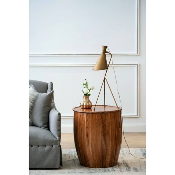 22x22x25" Cozy Mango Wood Drum Side Table With Tray Top - Build A Home Atmosphere Modern Redefine Your Living Room