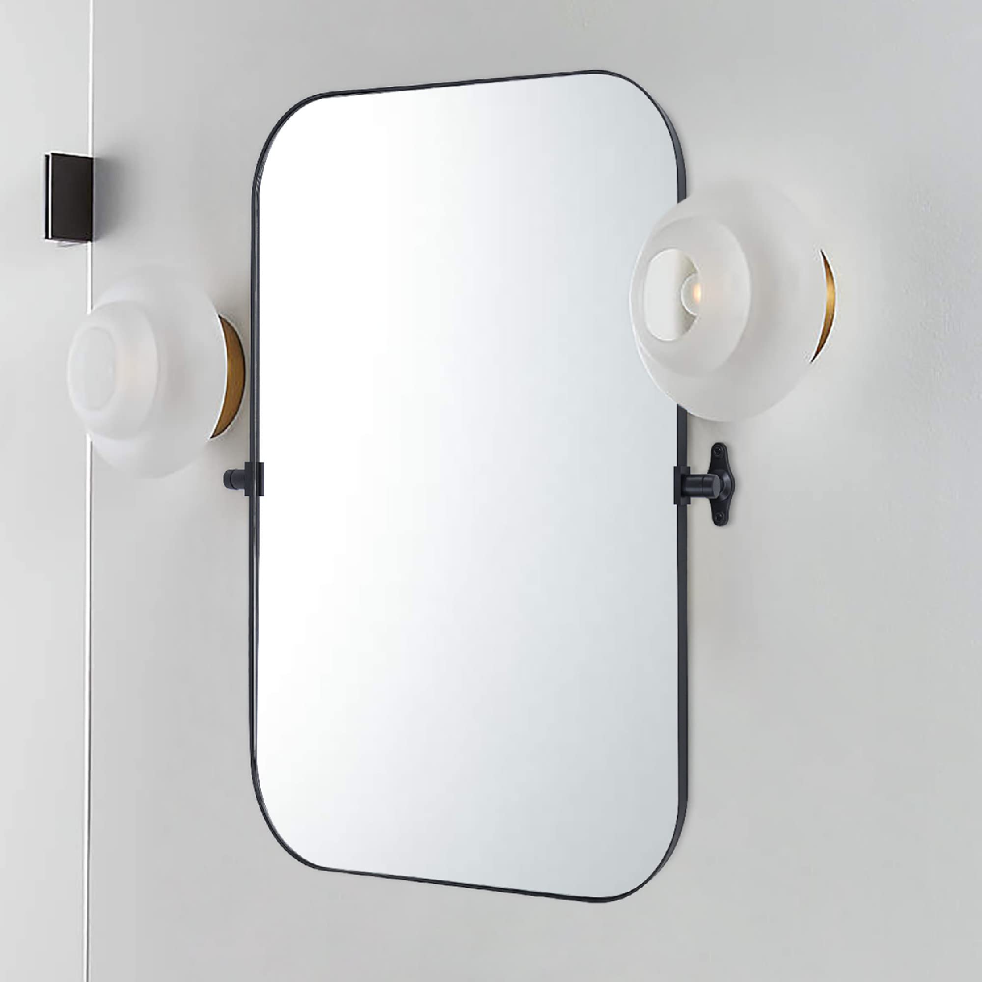 22x30" Black Metal Framed Rectangular Pivoting Bathroom Mirror