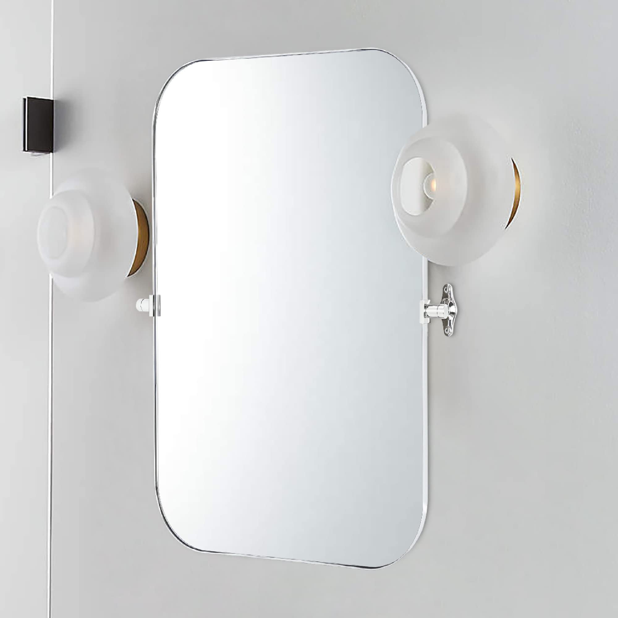 22x30" Chrome Metal Framed Rectangular Pivoting Bathroom Mirror