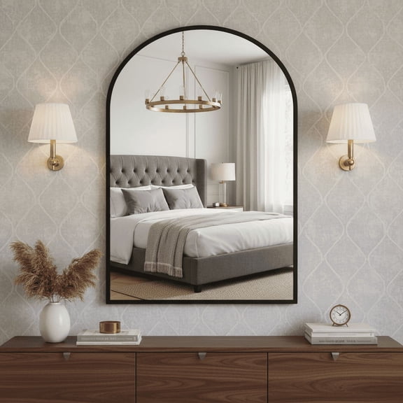 22x30 Inch Black Arch Wall Mirror, Rust-Resistant Aluminum Frame for Bathroom, Bedroom, and Living Room