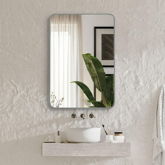 22x30 Inch Rectangular Silver Metal Framed Bathroom Mirror with Distortion-Free HD Glass & Shatterproof Safety Design – Easy Install for Modern Bathrooms