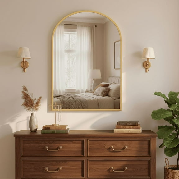 22x30 Inch White Arch Wall Mirror, Rust-Resistant Aluminum Frame for Bathroom, Bedroom, and Living Room