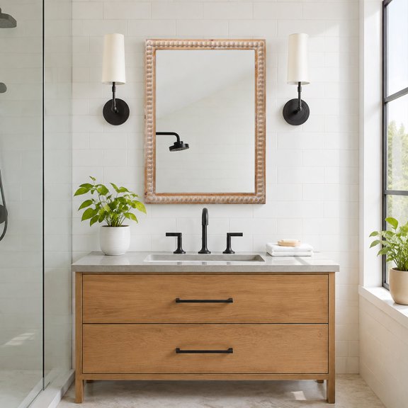 Unbranded Mirrors 22x Ood Framed Wall Farmhouse Rectangular Bathroom Vanity Beaded Detailing Mounted Horizontal 30 in W