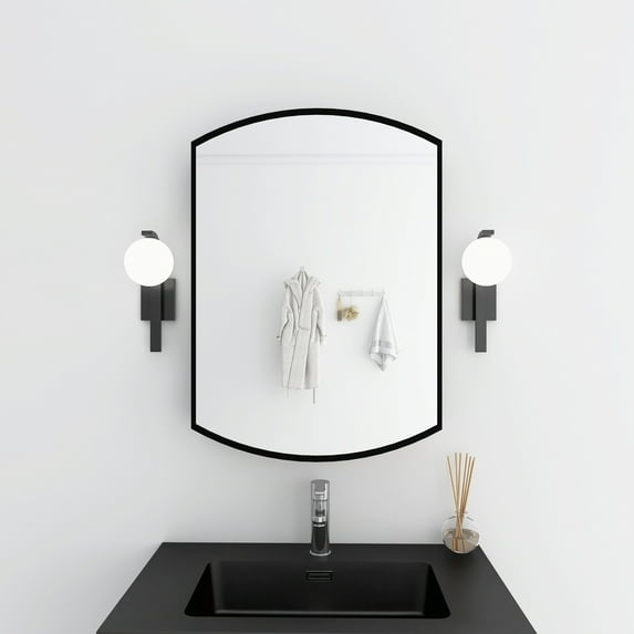 22x31 inch Curved Bathroom Medicine Cabinet,Mirror Cabinet with Door&Shelves,Wall Mount,Black Aluminium