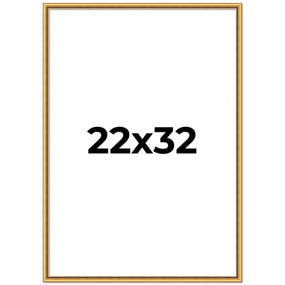 22x32 Frame Beaded Gold Solid Wood Picture Frame | 0.75 Inches Moulding Width | Liscio Oro