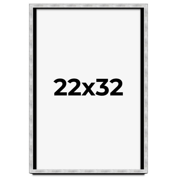 22x32 Frame Brushed Silver Solid Wood Picture Frame | 0.75 Inch Moulding Width | Rabbet Depth 0.75