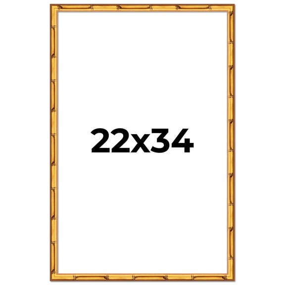 22x34 Frame Gold Bamboo Solid Wood Picture Frame | 1 Inch Moulding Width | Interior Frame Depth