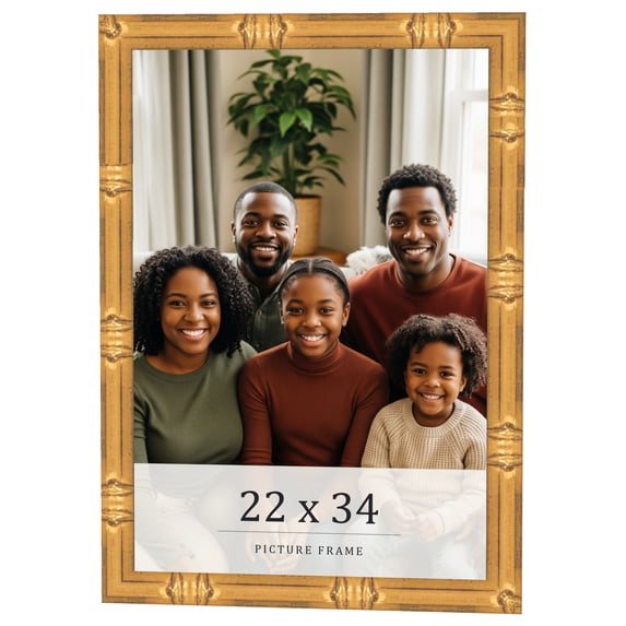 22x34 Frame Gold Bamboo Solid Wood Picture Frame | 1 Inch Moulding Width | Interior Frame Depth