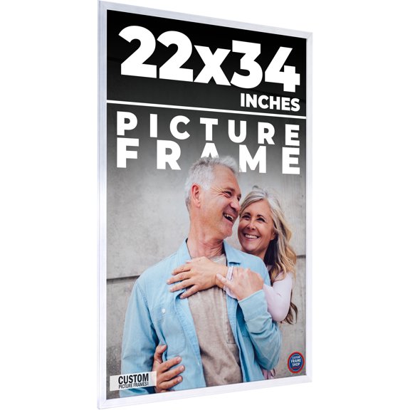 22x34 Frame Silver Stainless Steel Solid Wood Picture Frame | 0.75 Inch Moulding Width | Includes
