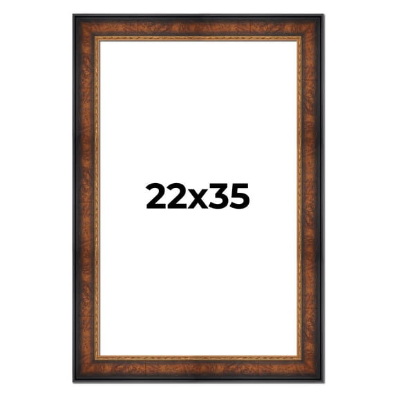 22x35 Frame Brown Walnut Gold Ornate Trim Solid Wood Plein Air Picture Frame | 3 Inch Moulding