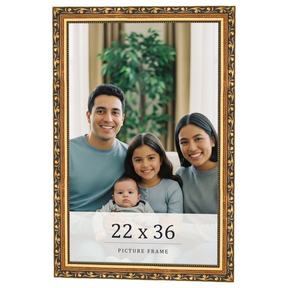 22x36 Frame Black & Gold Solid Wood Picture Frame Width 1.125 Inches | Interior Frame Depth 0.375