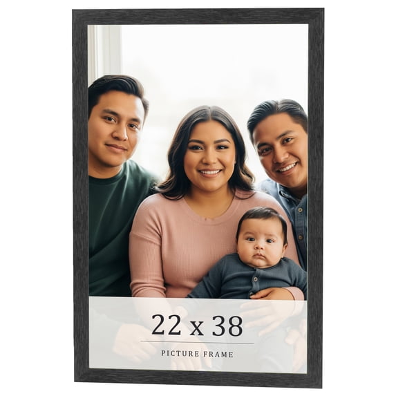22x38 Frame Black Charcoal Grey Wood Textured Picture Frame | 0.75 Inch Moulding Width | Gunmetal