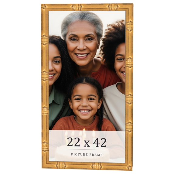 22x42 Frame Gold Bamboo Solid Wood Picture Frame | 1 Inch Moulding Width | Interior Frame Depth