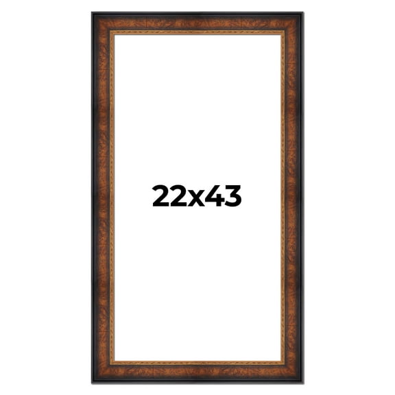22x43 Frame Brown Walnut Gold Ornate Trim Solid Wood Plein Air Picture Frame | 3 Inch Moulding