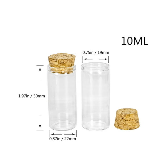22x50x19mm 10ml Transparent Test Tube Glass Bottles with Cork Breakable Glass Bottle 6pcs