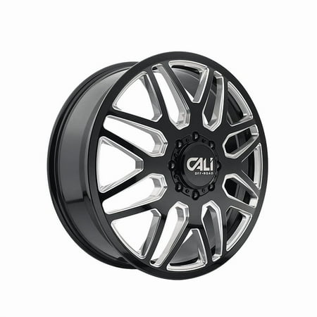 Cali Off-Road 9115D-22881BMR232 Invader Dually 9115D Gloss Black Milled Spokes Wheel - 22 x 8.25 in., 8-165.1 mm, -232 mm Offset, 121.3 mm
