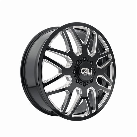 Cali Off-Road 9115D-22881BMR232 Invader Dually 9115D Gloss Black Milled Spokes Wheel - 22 x 8.25 in., 8-165.1 mm, -232 mm Offset, 121.3 mm