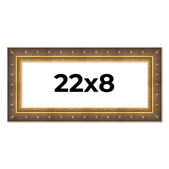 22x8 Frame Vintage Gold Solid Wood Picture Frame | 2.5 Inch Moulding Width | Ornate Bronze Museo
