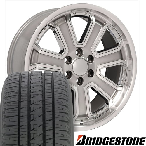 22x9.5 Wheels Fits GMC Chevy Trucks - Silverado CV93 Hyper Black Mach'd Bridgestone Tires, Lugs, TPMS SET