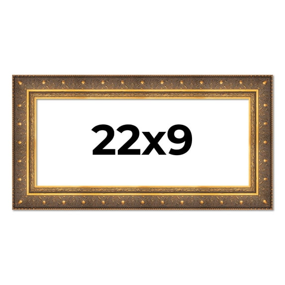 22x9 Frame Vintage Gold Solid Wood Picture Frame | 2.5 Inch Moulding Width | Ornate Bronze Museo