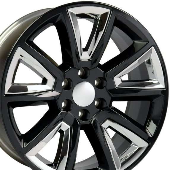 22x9 Wheel Fits GMC Chevy Trucks - Chevy Tahoe Style Rim - Black w/Chrome Inserts, Hollander 5696
