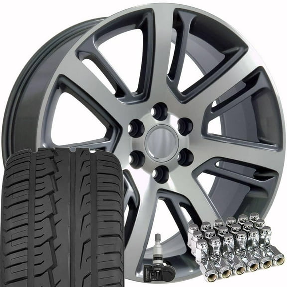 OE Wheels CA88 22 Inch Rims and Tires Fit Escalade Style 6x139.7 22x9 Gloss Gunmetal Machined - Hollander 4738 - iMove Gen 2 SUV 285/45-22 (Set of 4)