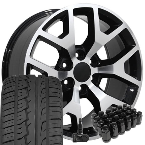 22x9 Wheels Fit Silverado Sierra 5656 Blk Mach'd Ironman TPMS Lug B1W