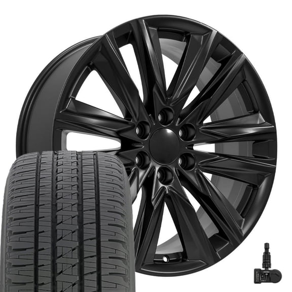 OE Wheels CA91 22 Inch Rims and Tires Fit Escalade Sport Style 6x139.7 22x9 Satin Black - Hollander 4869 - Dueler H/L Alenza 285/45-22 (Set of 4)