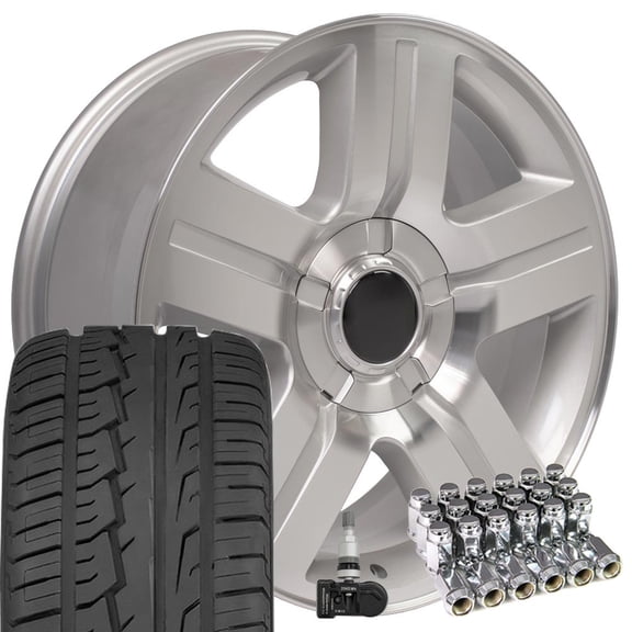 22x9 Wheels Fit Silverado Sierra 5291 Texas Mach'd Ironman TPMS Lug B1W