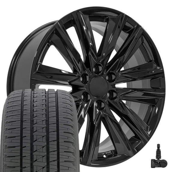 OE Wheels CA91 22 Inch Rims and Tires Fit Escalade Sport Style 6x139.7 22x9 Gloss Black - Hollander 4869 - Dueler H/L Alenza 285/45-22 (Set of 4)