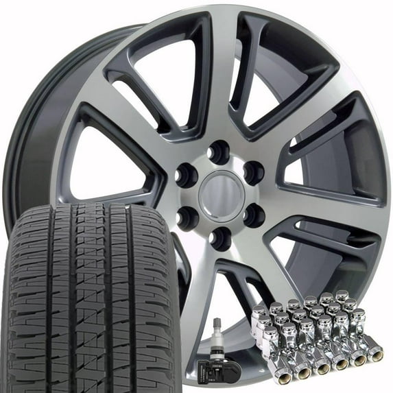 OE Wheels CA88 22 Inch Rims and Tires Fit Escalade Style 6x139.7 22x9 Gloss Gunmetal Machined - Hollander 4738 - Dueler H/L Alenza 285/45-22 (Set of 4)