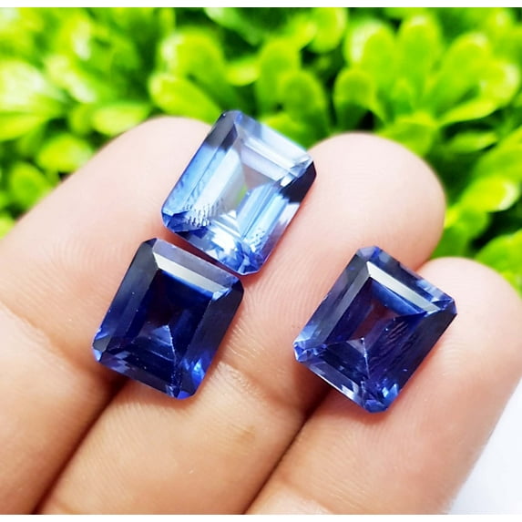 23.00 Ct 3 PC Natural Blue Sapphire heated Emerald Shape Engagement Ring, 12x10 mm For Jewelry Making, Gemstone For Gift