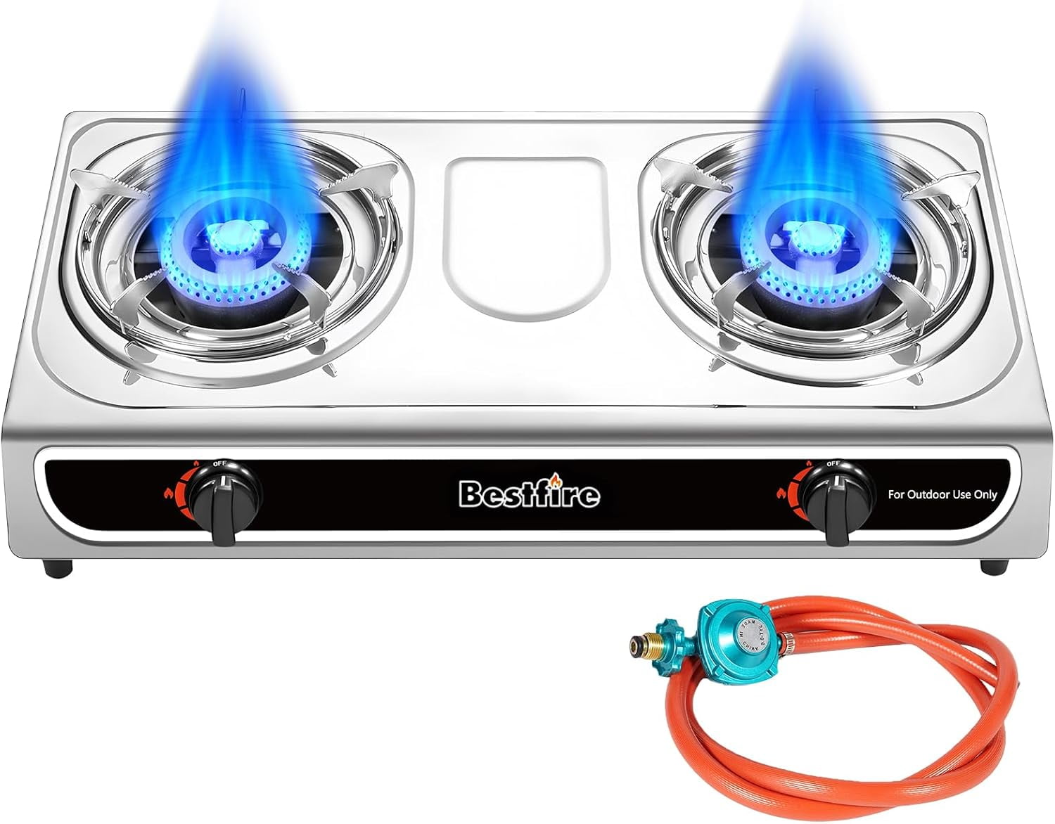 23,000 BTU Portable Dual-Burner Propane Stove with Auto Ignition  Stainless Steel Camping Stove for Outdoor Cooking, Emergency Use