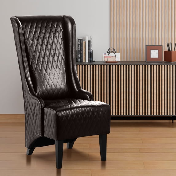 23.03 Inch High Back Wingback Faux Leather Chair, Soft Padded Cushion ...